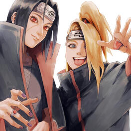 Naruto ship art by Hachininnco on Zerochan, showing Itachi and Deidara posed together.