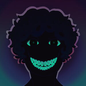 This image is a colored sketch of an original skull-faced character.