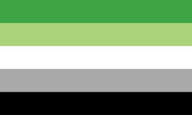 Aromantic Flag A rectangular flag with five equal-width horizontal stripes: green, light green, white, grey, black.